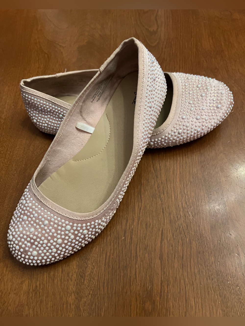 Cat & Jack Pink pearl Embellished Ballet Flats girls 4